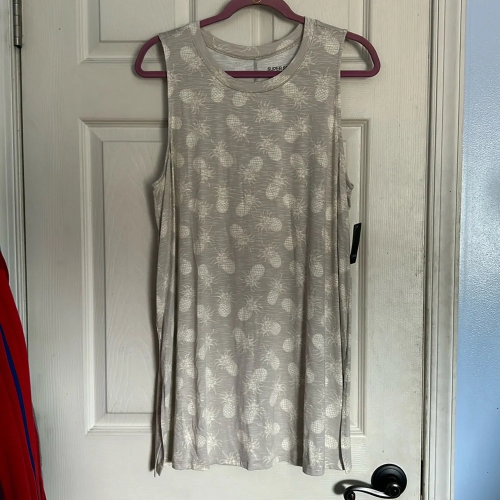 NWT Torrid Super Soft slub crew neck side slit tank grand pineapples dew - Picture 4 of 7